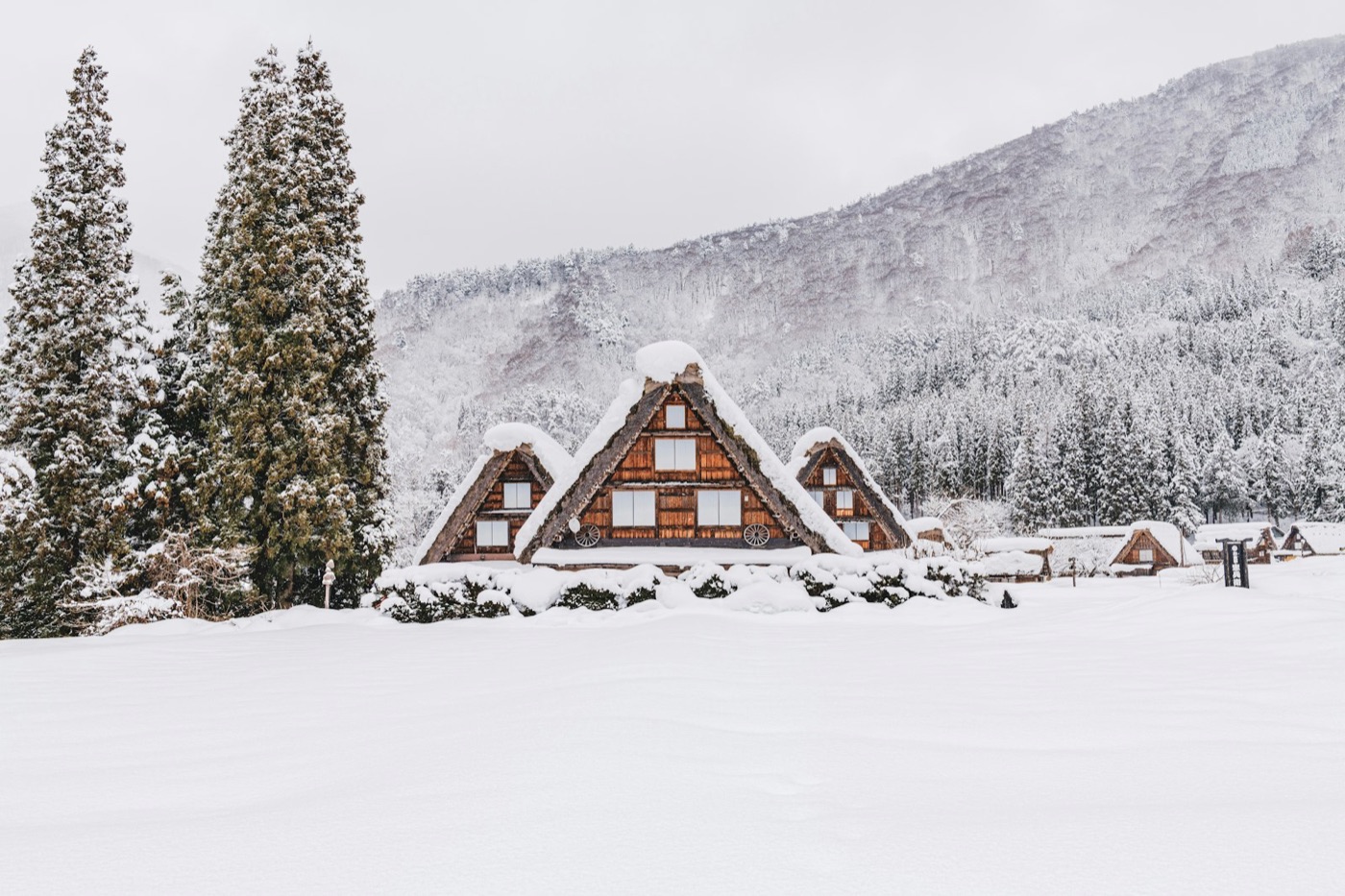Le case dai tetti di paglia di Shirakawa-go sotto la neve